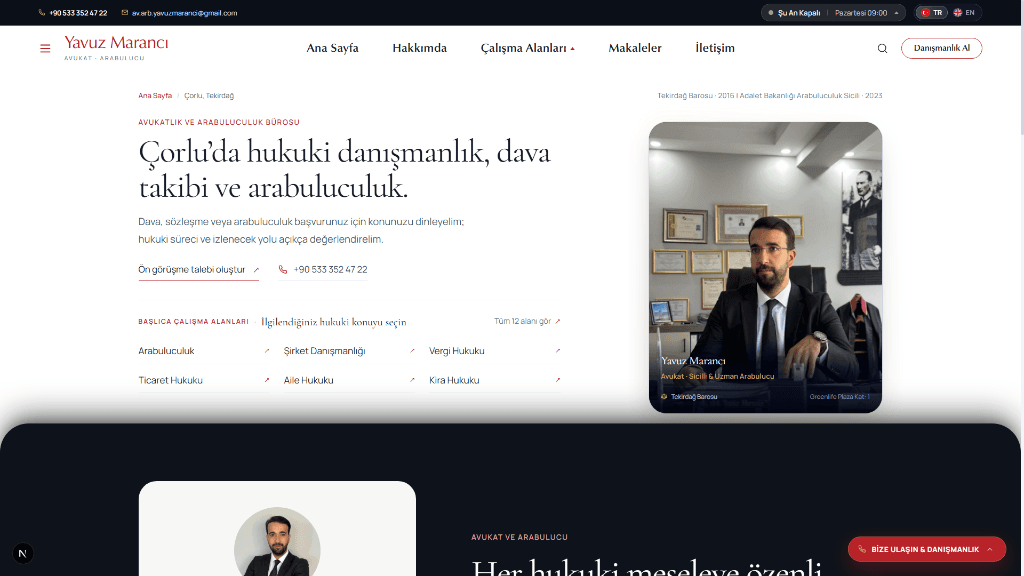 Desktop mockup of Yavuz Marancı Law and Mediation Practice website