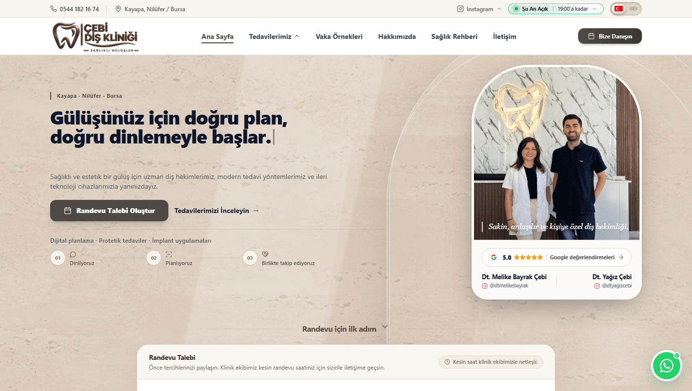 Homepage screenshot of the Çebi Dental Clinic website